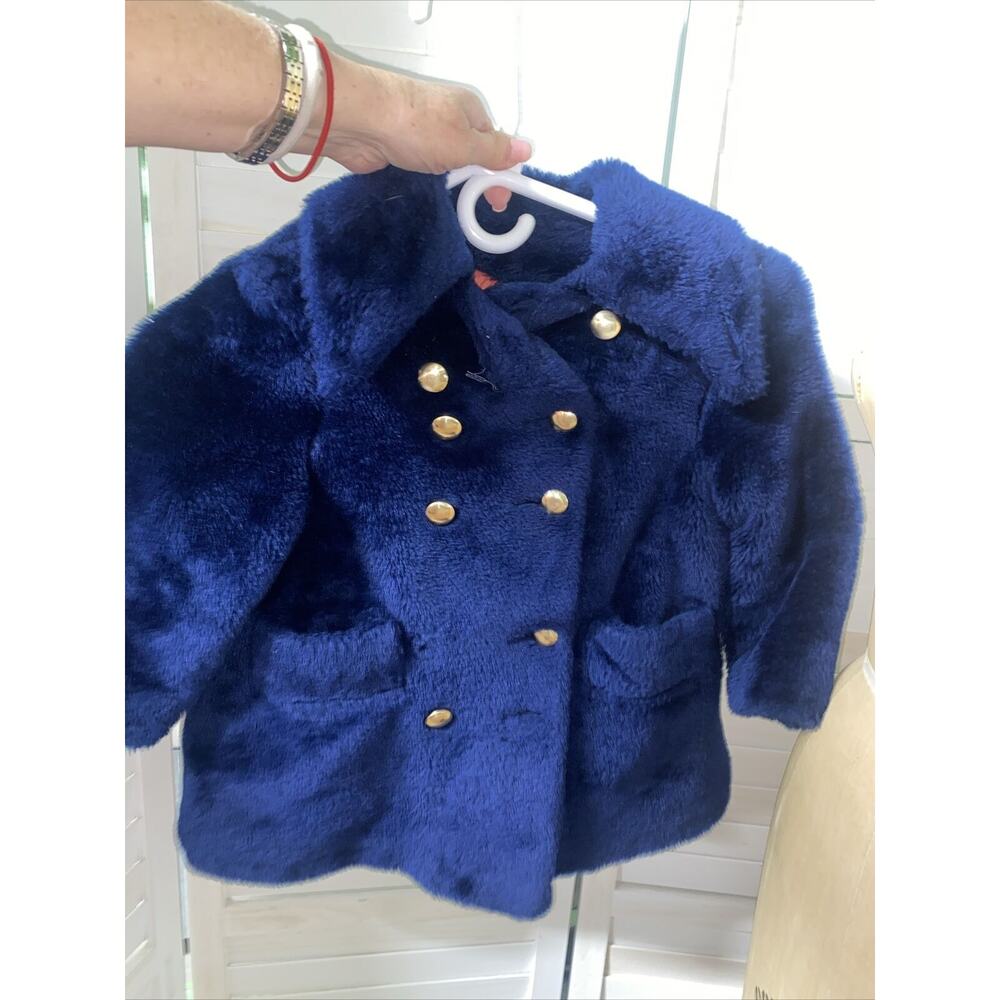 Vintage Dyersburg Fabric Girl’s Navy Blue Double Breasted Pea Coat Lined Sz 4-6